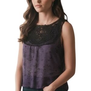 Warehouse One Top Whimsigoth Dark Fairy Women L Mesh Sheer Crochet Floral Purple